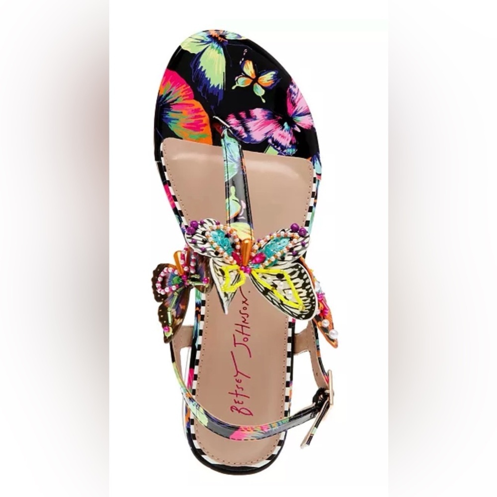 Betsey Johnson Dacie Butterfly T Strap Sandal White Polka Dot 7.5 - Picture 5 of 12